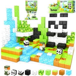 Toylogy Magnetic Blocks-Build Mine Magnet World Panda Edition, Magnetic Tiles Building Blocks for Boys & Girls Age 3-5 4-8 5-7, Kids STEM Sensory Learning Outdoor Toys for 3+ Years Old Girls Boys Gifts