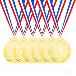 Mabor 6 Pcs Gold Medals for Awards Adults, 1st Place Metal Award Medals Style Participation Winner Awards for Sports, Party, Tournaments, Prizes, Competitions, 2 Inches