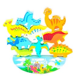 3 otters 12PCS Wooden Dinosaur Toys for Kids, Wooden Stacking Montessori Toys for Toddlers Balance Competition Game Boy Family Birthday Gifts