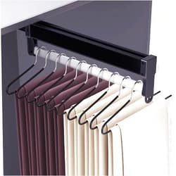 FKKPRVAX Extendable Clothes Rail Black Trouser Hanger - Pull Out Closet Rod Adjustable 30-60cm,Wardrobe Pants Hanger Metal Wardrobe Organizer,Load 25kg (Size : 300mm/12in)