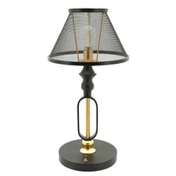 Benzara Benjara BM309628 19 in. Hollow Body Table Lamp with Round Metal Mesh Shade & Stand Black & Gold