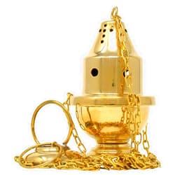 Needzo High Polished Brass Hanging Church Thurible Censer with Chain, 4 Inch