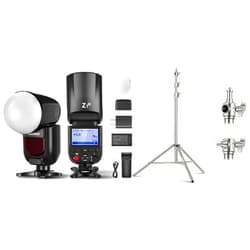 NEEWER Z1-N TTL Round Head Flash Speedlite for Nikon with Magnetic Dome Diffuser, 76Ws 2.4G 1/8000s HSS Speedlight, 10 Levels LED Modeling Lamp, 480 Full Power Shots, 7.2ft/2.2m Light Stand Inclued