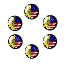 ADOUGEDU Fridge Magnets,Sunflower USA Flag,Round Refrigerator Magnets Kitchen Magnets Gifts for Housewarming Home Decor Classroom Locker Office Whiteboard 1.18in,6pcs