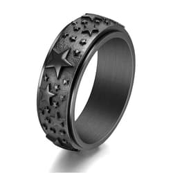 WDBAYXH Novelty Simple Starry Sky Star Rotatable Ring Men Women Stainless Steel Anxiety Ring Black Gold Silver Wedding Finger Rings Wish Charm Spinner Rings Couple Jewelry Gift