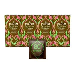Pukka Herbs Organic Peppermint and Licorice Herbal Tea, 20 individually wrapped tea bags, 6 Count