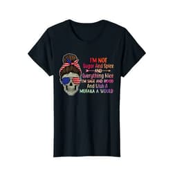 Fourth of July Retro Vintage USA Flag Fun Designs I'm Not Sugar And Spice I'm Sage Hood Sugar Skull 4th July T-Shirt
