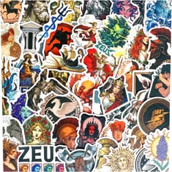 Yoksas Vintage Greek Mythology Stickers - 50Pcs Vinyl Waterproof Greece Twelve Olympians Stickers for Scrapbook,Laptops,Water Bottles,Party Favors