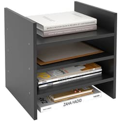Ballucci 4-Tier Paper Sorter and File Organizer for Desk, Wood Mail Sorter, Fits into IKEA Kalax and ClosetMaid Cube Storage Shelves, Paper Tray, Mail Holder Stand for Classroom, Office, Black
