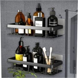 BZVlemon 2Pack Adhesive Shower Caddy Bathroom Shower Organizer with 4 Hooks, Space Aluminum Shower Shelves - Rustproof Waterproof and Easy Mount