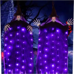 Gleamkid 2 Pack Hanging Skeleton Ghosts with Motion-Activated Sounds & Purple Lights - 55.1in x 31.5in for Halloween Decorations, Haunted House Props, Indoor Outdoor Décor