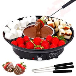 Nutri-Seal Dippin' Delights Premium Fondue Pot Electric Set - Perfect Chocolate Fondue Set for Parties, Gifting, and Date Night -Easy to Use & Clean - Detachable Tray w/4 Roasting Forks - Electric Fondue Pot Set