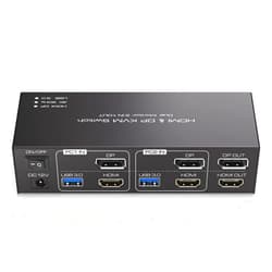 TJCXELE HDMI+Displayport KVM Switch 2 Monitors 2 Computers 4K@60Hz KVM Switcher for Two PC Share Dual Monitors and 4 USB 3.0 Ports Support Extended/Copy Mode with Desktop Controller&2 USB Cables