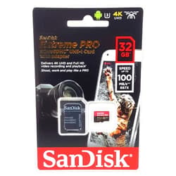 SanDisk Extreme PRO microSDHC Memory Card Plus SD Adapter up to 100 MB/s, Class 10, U3, V30, A1 - 32GB SDSQXCG-032G