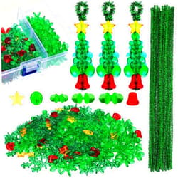 Syhood 30 Sets Christmas Beaded Ornament Kit, Including 360 Pieces Mini Christmas Tree Beads and 30 Pieces Christmas Chenille Stems for Xmas Tree Hanging DIY Crafts Making Supplies