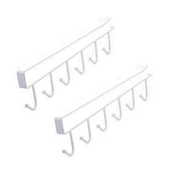 Yingliqi 2 Pcs Mug Hooks Under Shelf Mug Holder Cups Storage, 6-Hook Mug Cup Kitchen Utensil Storage Hook, Mug Hooks Under Cabinet White