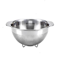 QBGSFSYG Metal Strainer with Handle - Large Food Strainers and Colanders for Kitchen - 18/8 Stainless Steel Colander for Rice, Spaghetti, Pasta, Fruit, Vegetables, Noodles, Dishwasher Safe (5QT)