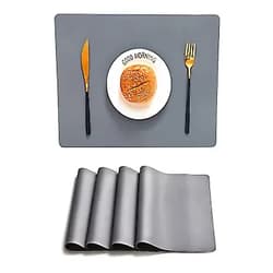 GSERA Silicone Placemats for Dining Table, Heat Resistant Table Placemat Set of 4,Waterproof Placemats Wipeable Kitchen Table Place Mats Reusable ,Easy to Clesn- Grey Gray