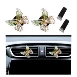 Augeny 2PCS Bling Butterfly Air Vent Clips, Cute Crystal Car Air Fresheners Vent Clips, Rhinestone Diamond Auto Diffuser Vent Clip for Women Girls, Car Interior Decor Accessories (Green)