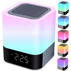 Gallstep Night Lights Bluetooth Speaker, Alarm Clock Touch Sensor Dimmable Multi-Color Changing Bedside Lamp, MP3 Player, Wireless