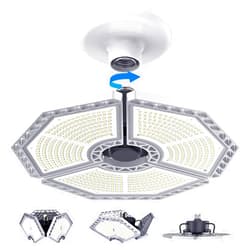 KERNOWO LED Garage Lights, 140W 18500 Lumens Garage Lighting, 6000K Daylight with Deformable Three Panels Garage Ceiling Light Fixture E26/E27 Triple Glow LED Shop Light for Garage Basement Workshop Warehouse
