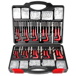 AJulyBee Helicoil Thread Repair Kit, 261 PCS Thread Repair Kit HSS Drill Helicoil Kit, Rethreading Kit with Thread Gauge| Metric and SAE| 1/4