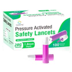 CARELIVING Safety Lancets, 100 Count Sterile, Pressure Activated Activation, 28 Gauge Needle, 1.8 mm,Single-Use, Gentle for Comfortable Testing