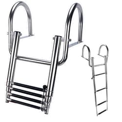 Hoffen 4 Step Pontoon Boat Ladder, Stainless Steel Telescoping Folding Boat Ladder Rear Entry Heavy Duty Custom Inboard Swim Ladder, Deck Ladder with Pedal and Safe Handrails (4 Steps Ladder)