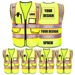 Shmimy Custom Logo Safety Vest Customize Class 2 Visibility Reflective Vests Bulk with Pockets and Zipper