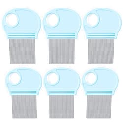 Boao 6 Pieces Head Lice Remover Nit Removal Hair Comb with Magnifier, Fine Metal Teeth Tool for Dogs Cats Pet Human Grooming and Removing Dandruff Flakes/Lice Eggs, Sky Blue
