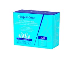 Infinite Ocean Certified Home Compostable Dog Poop Bag Rolls, 300 Tie-Handle & Gusseted, Leak-Proof, Odor-Proof Bags, Thick Blue Refill Rolls, Unscented