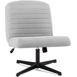 VECELO Armless Criss Cross Chair Legged No Wheels, Swivel Height Adjustable Fabric Wide Seat for Make Up/Bedroom/Small Space