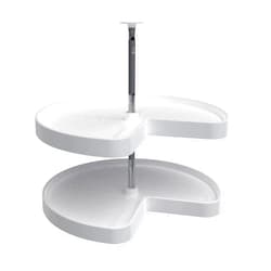 Rev-A-Shelf 2472-28-11-1 28 Inch Polymer Kidney 2 Shelf Lazy Susan Upper Kitchen Cabinet Storage Organizer with Telescoping Shaft, White