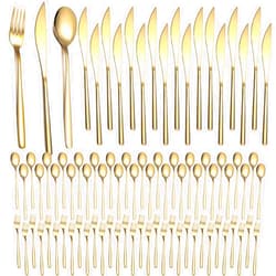 Lemosae 240 Pcs Gold Silverware Set Service for 80 Stainless Steel Flatware Set Gold Flatware Gold Cutlery Gold Forks Knives and Spoons Set for Wedding Parties Kitchen Restaurant Home, Dishwasher Safe
