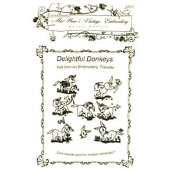 Mamaw's Vintage Embroidery Delightful Donkeys Hot Iron Embroidery Transfers