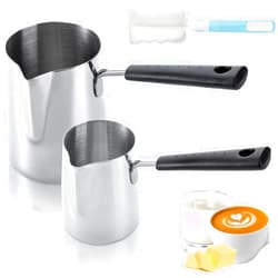 Dicunoy Set of 2 Milk Butter Warmer Pot, 12oz/22oz Turkish Coffee Pot, Stovetop Chocolate Melting Pan, Cezve Ibrik Briki Greek Arabic Coffee Maker for Maple Syrup, Sauce Heating, 18/8 Stainless Steel