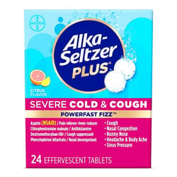 ALKA-SELTZER PLUS Severe,Cold & Cough Medicine for Adults,PowerFast Fizz Citrus Effervescent Tablets,Fast Relief of Headache,Sore Throat,Cough,Nasal & Sinus Congestion 24 Count, Packaging May Vary