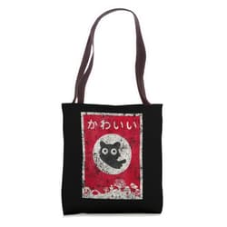Eclectic Dogmatic Anime Japan Bohemian Black Cats Boho Eclectic Strange Weird Japanese Kawaii Anime Black Cat Tote Bag