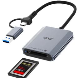 Acer CFexpress Type B Card Reader, 10Gbps USB 3.2 Gen 2 CF Express Type B Card Adapter, 2-in-1 USB-C&USB-A CFB Card Reader Compatible with iPhone 17/16/15, Laptop, MacBook Neo/Pro/Air, iPad, Android