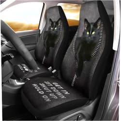 Gearider Black Bombay Cat & Zip Print Auto Seat Cover, Thin Breathable Universal Car Front Seats Accessories Interior Decor 2 Pcs