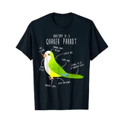 Cool Bird Gifts Green Quaker Parrot Anatomy, Cute Funny Pet Monk Bird Lover T-Shirt