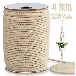 MATICAN Macrame Cord 4mm x 220 Yards, Macrame Rope, Natural Cotton Macrame String for Crafting Macrame Supplies, Plant Hangers, Knitting
