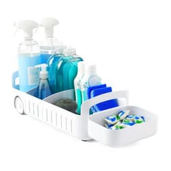 YouCopia RollOut Caddy Rolling Storage Bin with 2 Adjustable Dividers and Removable Basket for Kitchen and Bathroom Under Sink Organization, 8