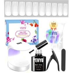 YEVYO Gel x Nail Kit, Gel Extension Nail Kit with 500Pcs Square Nail Tips Full Matte, Nail Lamp, 5 In 1Nail Glue, Nail File and Nail Clipper, Nail Tips and Glue Gel Kit for Easy DIY Nail Extensions