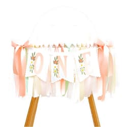 LINGANA Wildflower Highchair Banner - Flower Fairy First Birthday High Chair Banner, Wild One Flowers 1st Birthday Decorations for Party, Anniversary, Cake Smash, Photo Prop