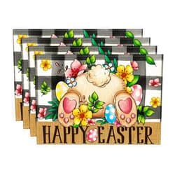 Artoid Mode Buffalo Plaid Bunny Egg Flowers Happy Easter Placemats Set of 4, 12x18 Inch Spring Seasonal Table Mats for Party Kitchen Dining Decoration