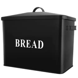 P&P CHEF Extra Large Bread Box with Lid, Metal Bread Storage Container for Farmhouse Kitchen Countertop, 13.1” X 11.81” X 7.2” Inches for Holding 2+ Loaves, Indoor & Outdoor Use, Black