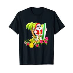 Christmas in July T Shirt Christmas in July Santa Hawaiian Surfing T Shirt Summer Surf T-Shirt