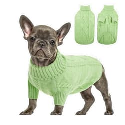 Queenmore Small Dog Pullover Sweater, Cold Weather Cable Knitwear, Classic Turtleneck Thick Warm Clothes for Chihuahua, Bulldog, Dachshund, Pug, Yorkie (Green, X-Small)