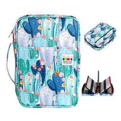 BTSKY Colored Pencil Case 220 Slots Pen Pencil Bag Organizer with Handy Wrap Portable- Multilayer Holder for Prismacolor Crayola Colored Pencils & Gel Pen Cactus